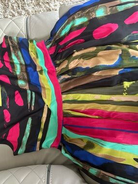 Ellen Tracy Black Dress with Neon Pink & Teal Trim